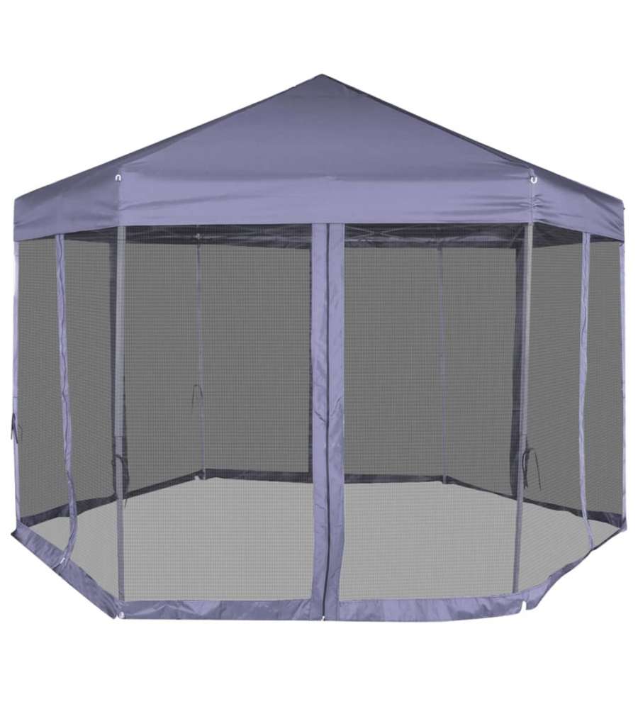 Gazebo Esagonale Pop-Up con 6 Pareti Blu Scuro 3,6x3,1 m