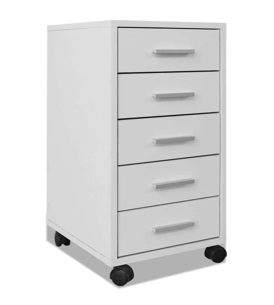 vidaXL Cassettiera Ufficio Bianca con Ruote - 5 Cassetti, 33x38x63 cm