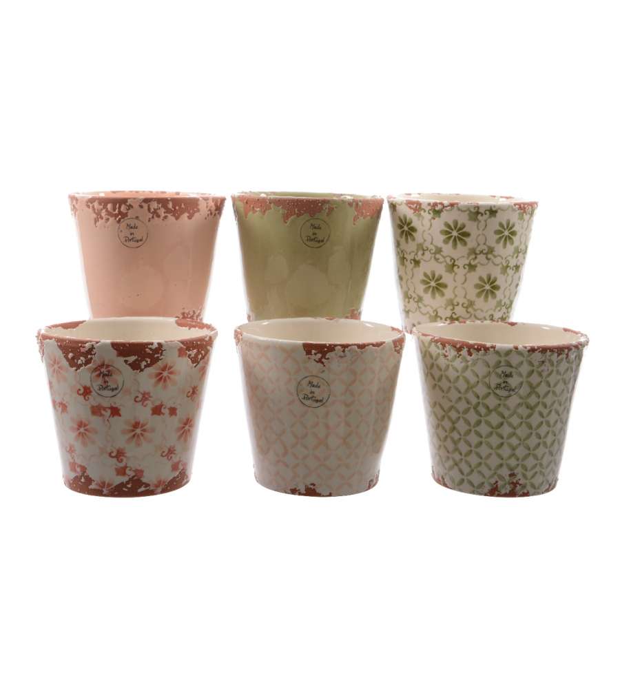 Vaso Terracotta Decorato - Verde o Rosa -  14 cm
