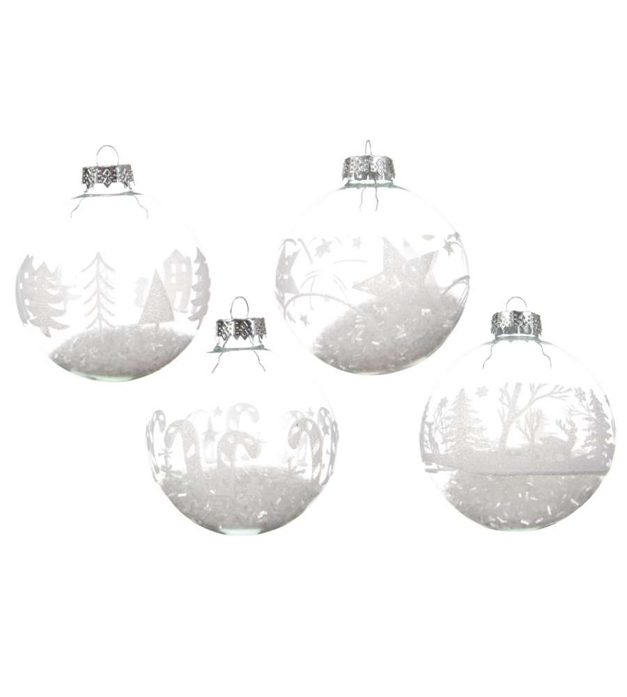 Sfera vetro trasparente con perline dentro 8 cm