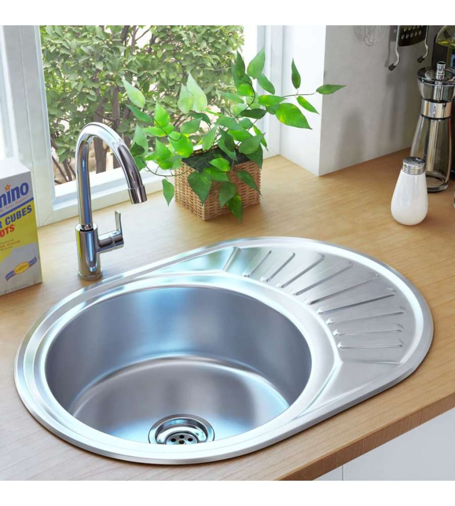 Lavello da Cucina con Filtro e Sifone Ovale in Acciaio Inox