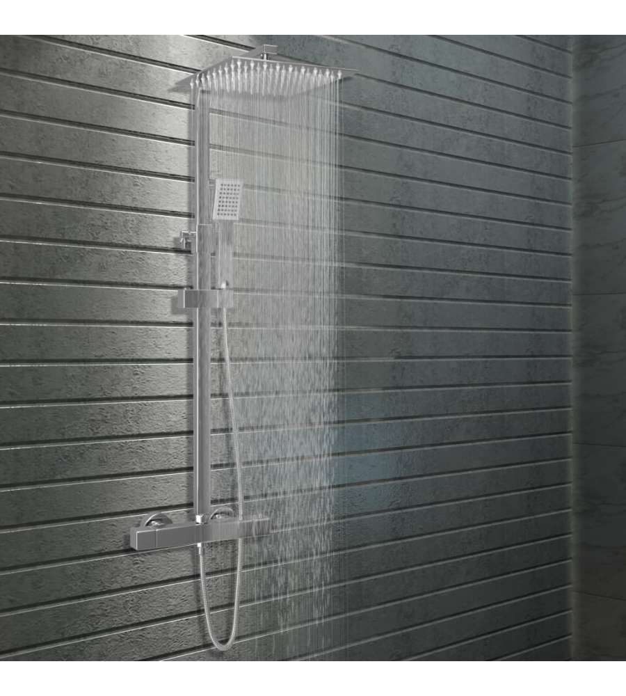 Set per Doccia a Doppio Soffione con Termostato Acciaio Inox