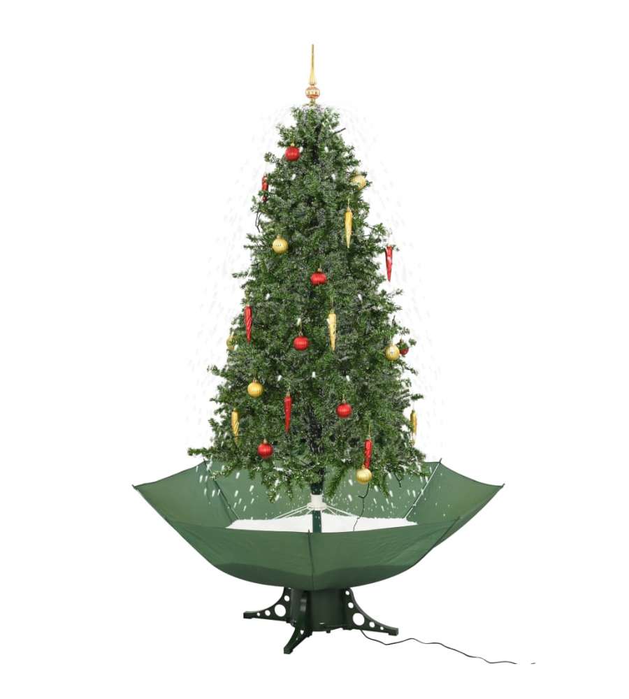 Albero di Natale con Neve e Base a Ombrellone Verde 190 cm