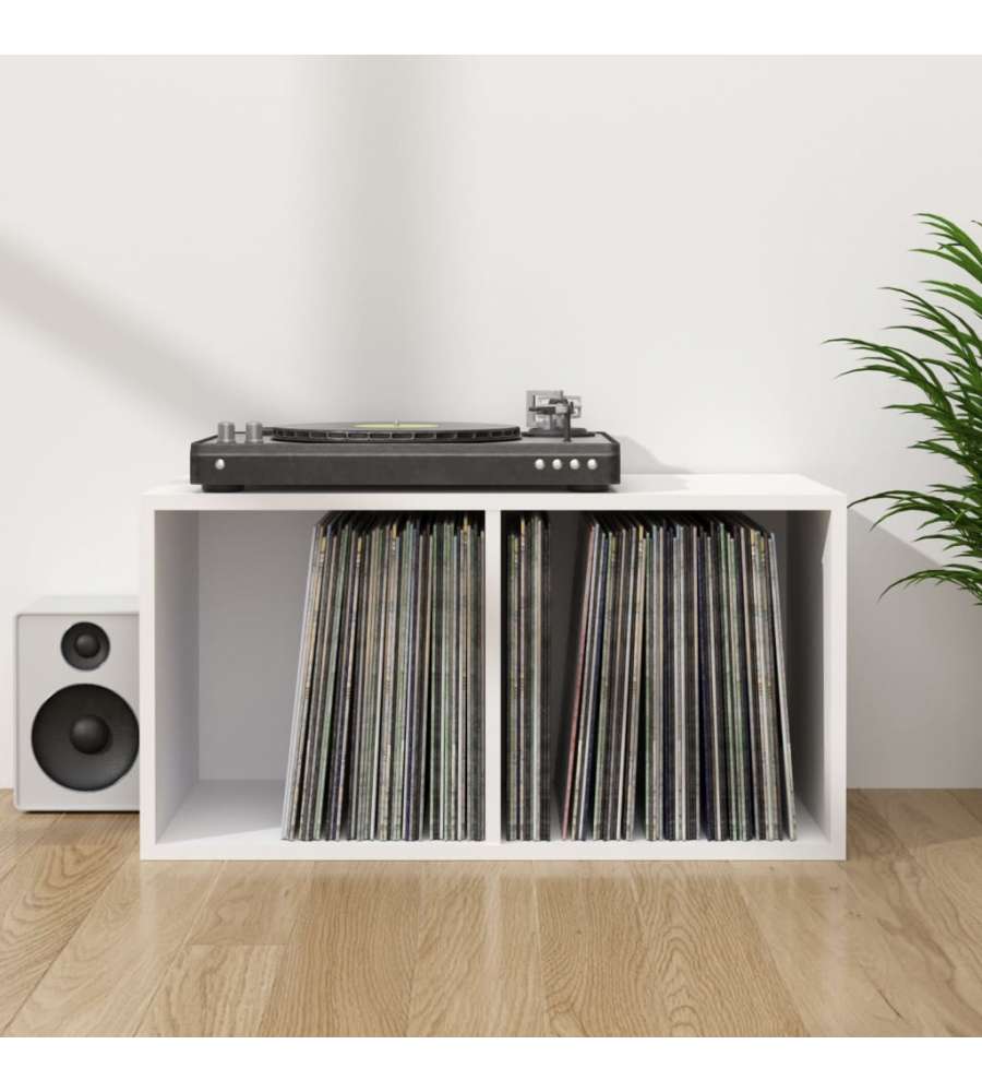 Contenitore per Vinili Bianco 71x34x36 cm in Legno Multistrato
