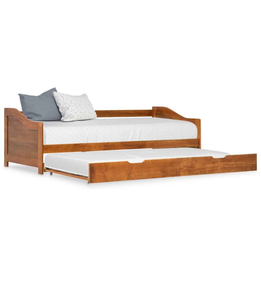 vidaXL Divano Letto a Scomparsa Marrone Miele in Legno di Pino 90x200 cm