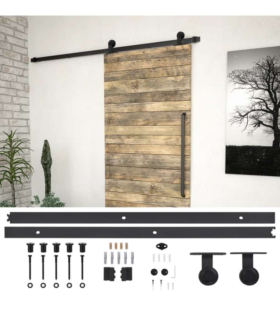 Kit di Binari per Porte Scorrevoli 200 cm Acciaio Nero