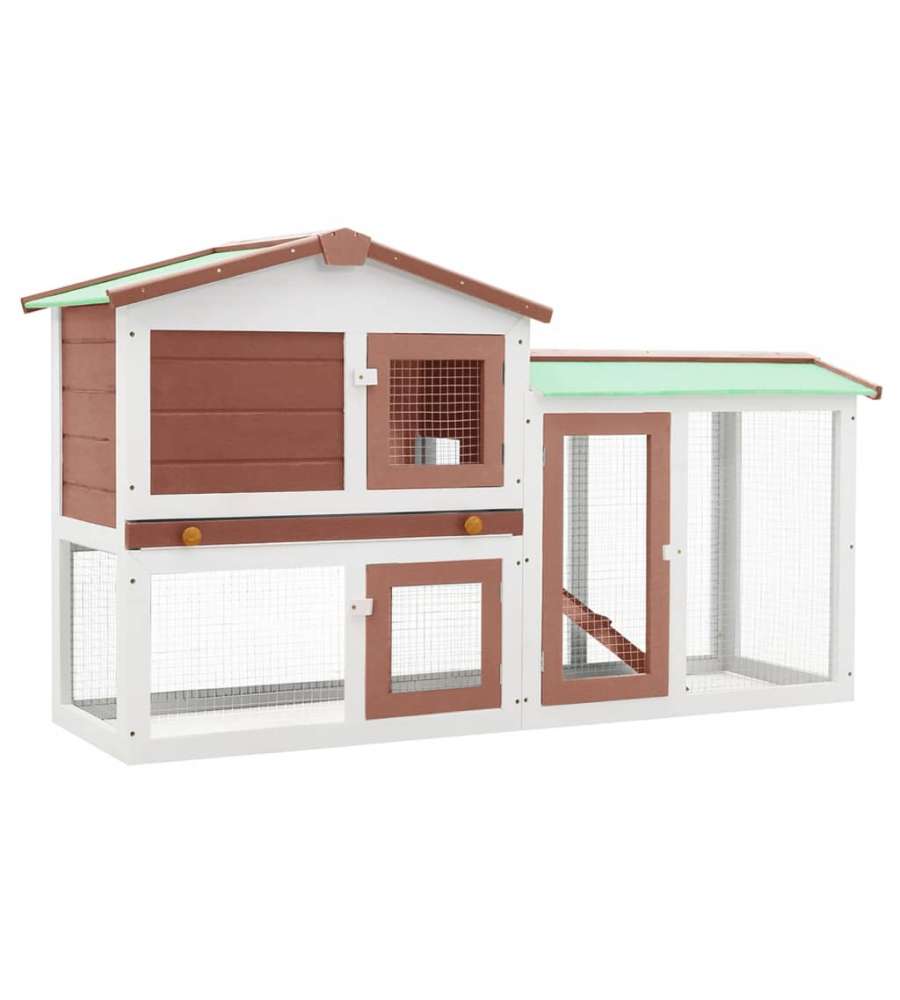 Conigliera per Esterni Grande Marrone Bianca 145x45x85cm Legno