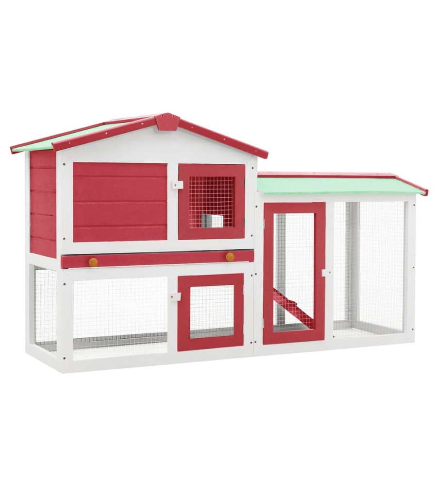 Conigliera per Esterni Grande Rossa e Bianca 145x45x85cm Legno