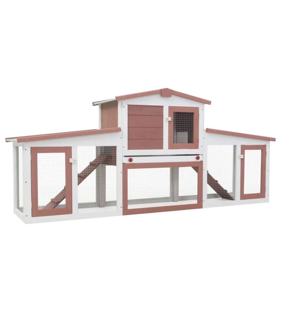 Conigliera per Esterni Grande Marrone Bianca 204x45x85cm Legno