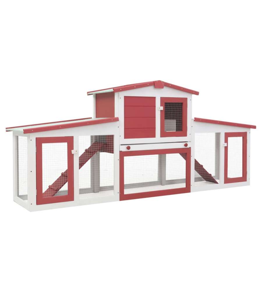 Conigliera per Esterni Grande Rossa e Bianca 204x45x85cm Legno