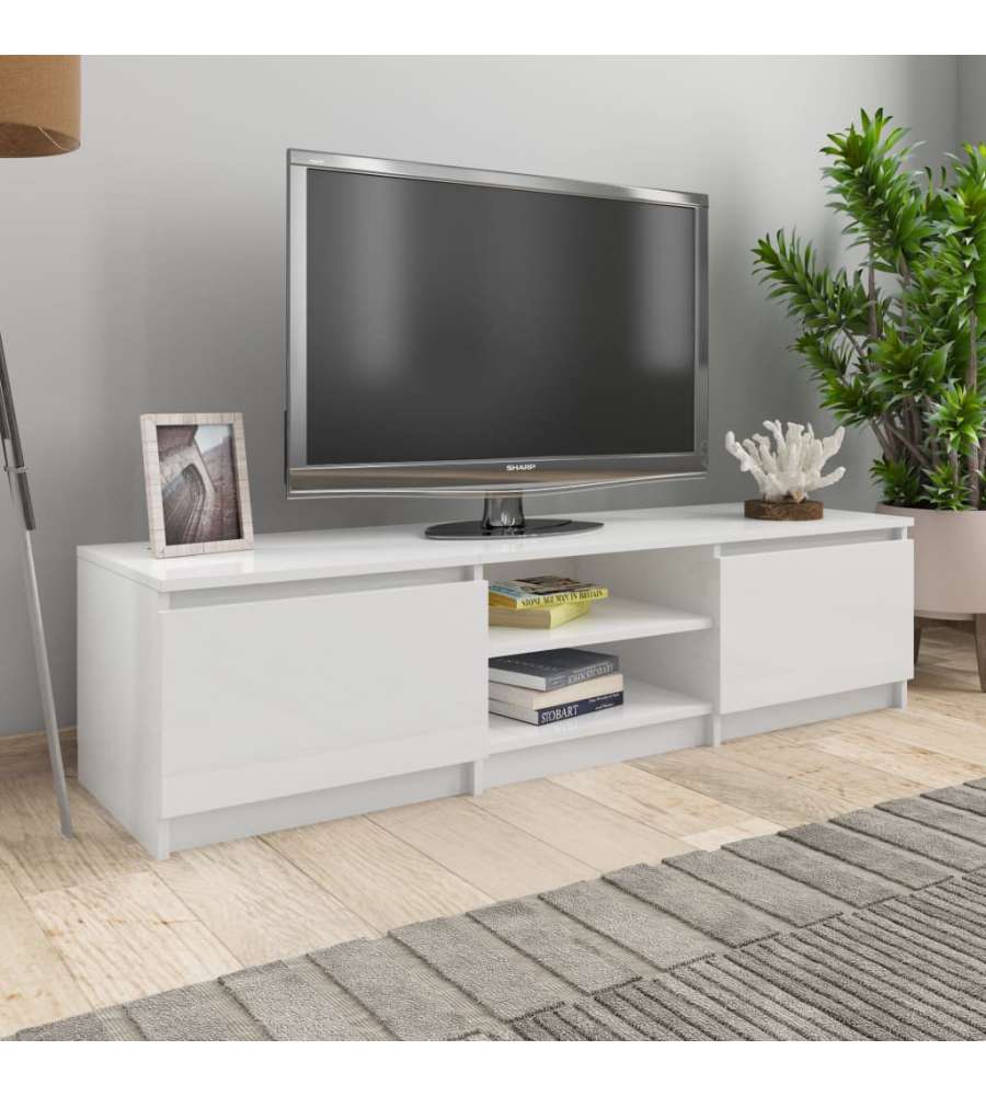 Mobile TV Bianco Lucido 140x40x35,5 cm in Truciolato