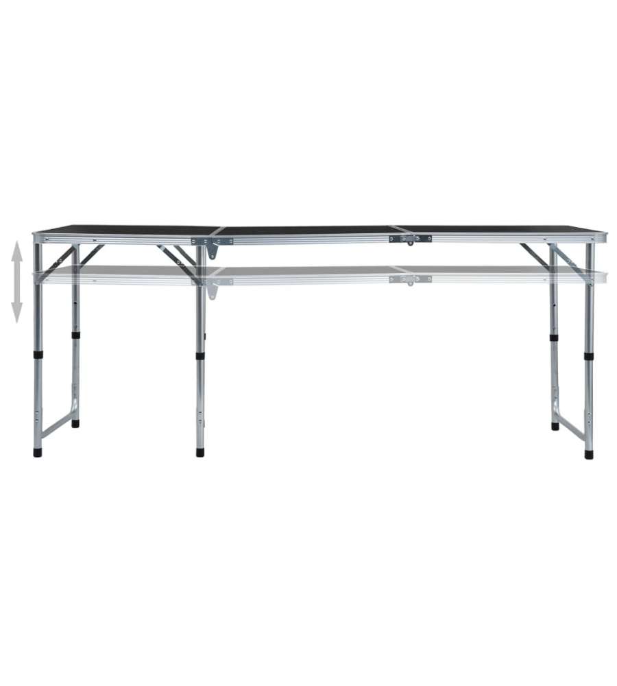Tavolo da Campeggio Pieghevole in Alluminio Grigio 180x60 cm