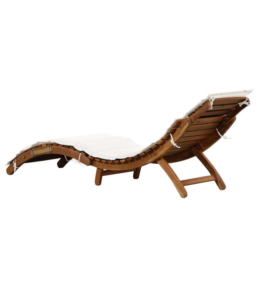 Lettino Prendisole con Cuscino in Legno Massello d'Acacia Crema