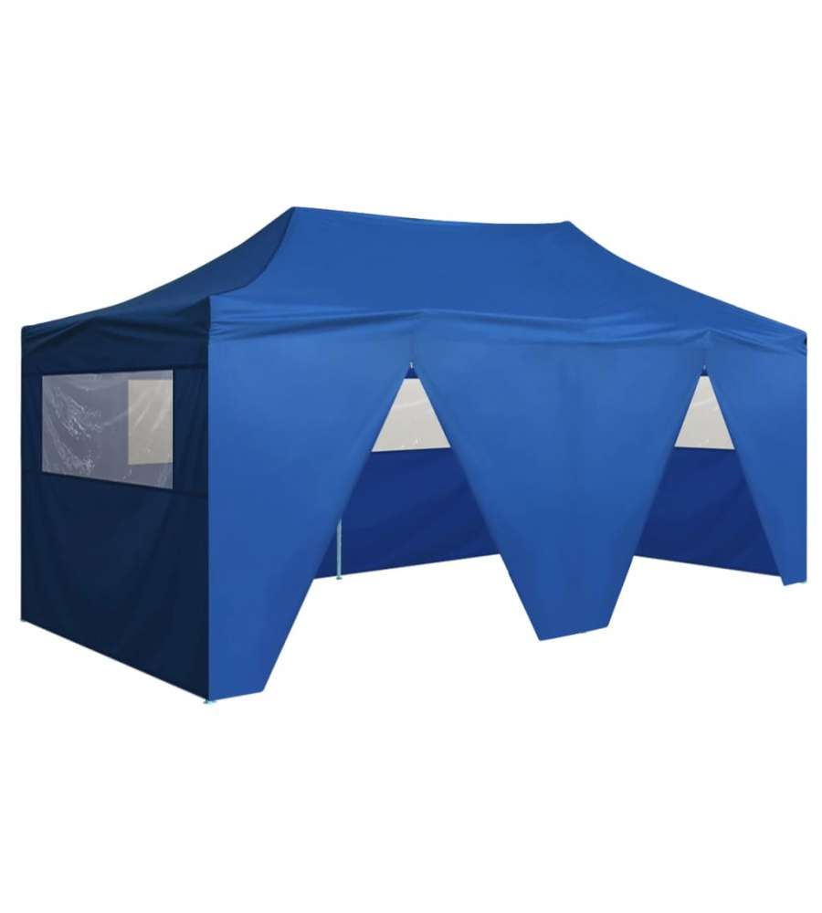 Gazebo Pieghevole con 4 Pareti 3x6m Acciaio Blu