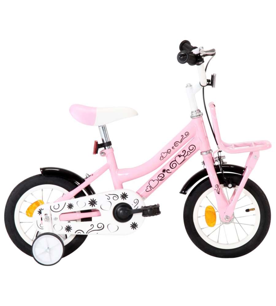 Bici per Bambini con Trasportino Frontale 12'' Bianca e Rosa