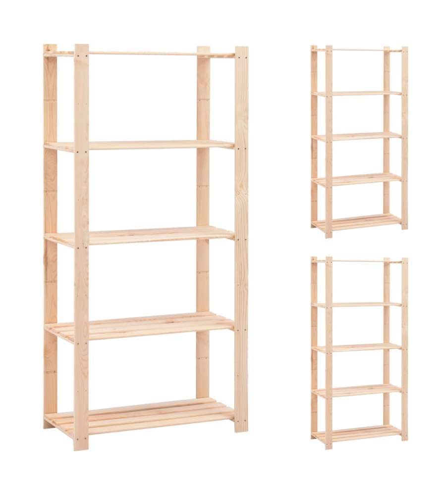 Scaffali a 5 Livelli 3 pz 80x38x170 cm Massello Pino 250 kg