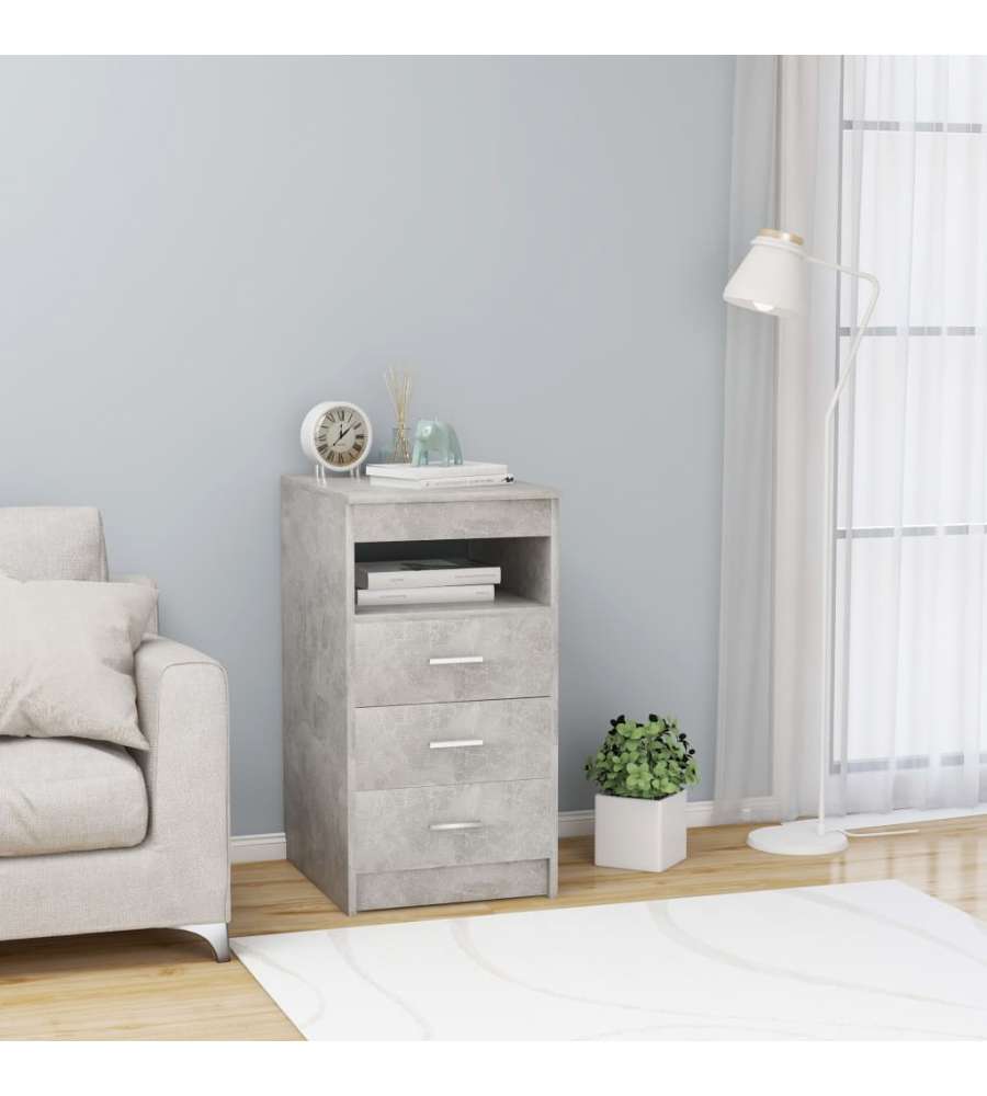 Cassettiera Grigio Cemento 40x50x76 cm in Legno Multistrato