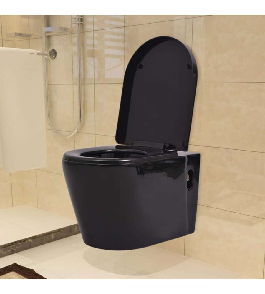 WC a Muro con Sciacquone Nascosto in Ceramica Nera