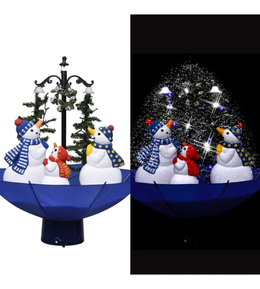 Albero di Natale con Nevicata e Base ad Ombrello Blu 75 cm PVC