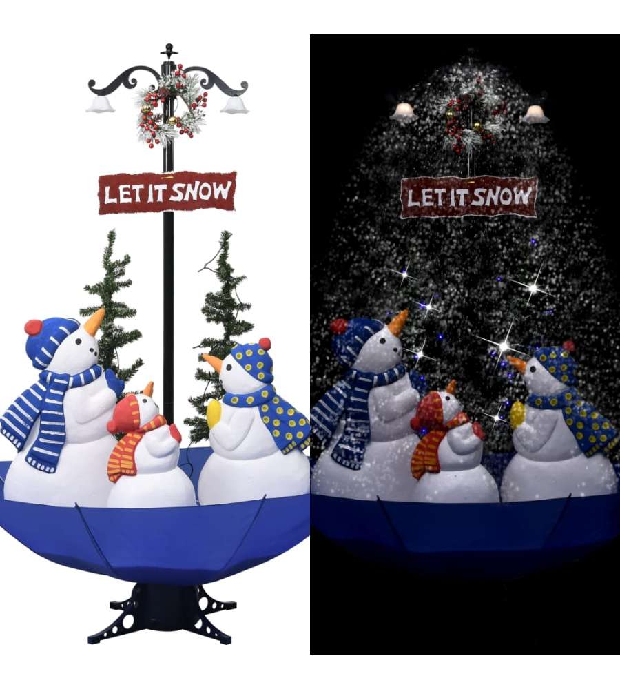 Albero di Natale con Nevicata e Base ad Ombrello Blu 170 cm PVC