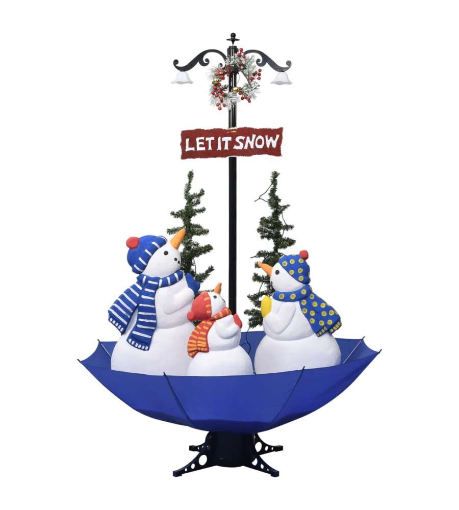 Albero di Natale con Nevicata e Base ad Ombrello Blu 170 cm PVC