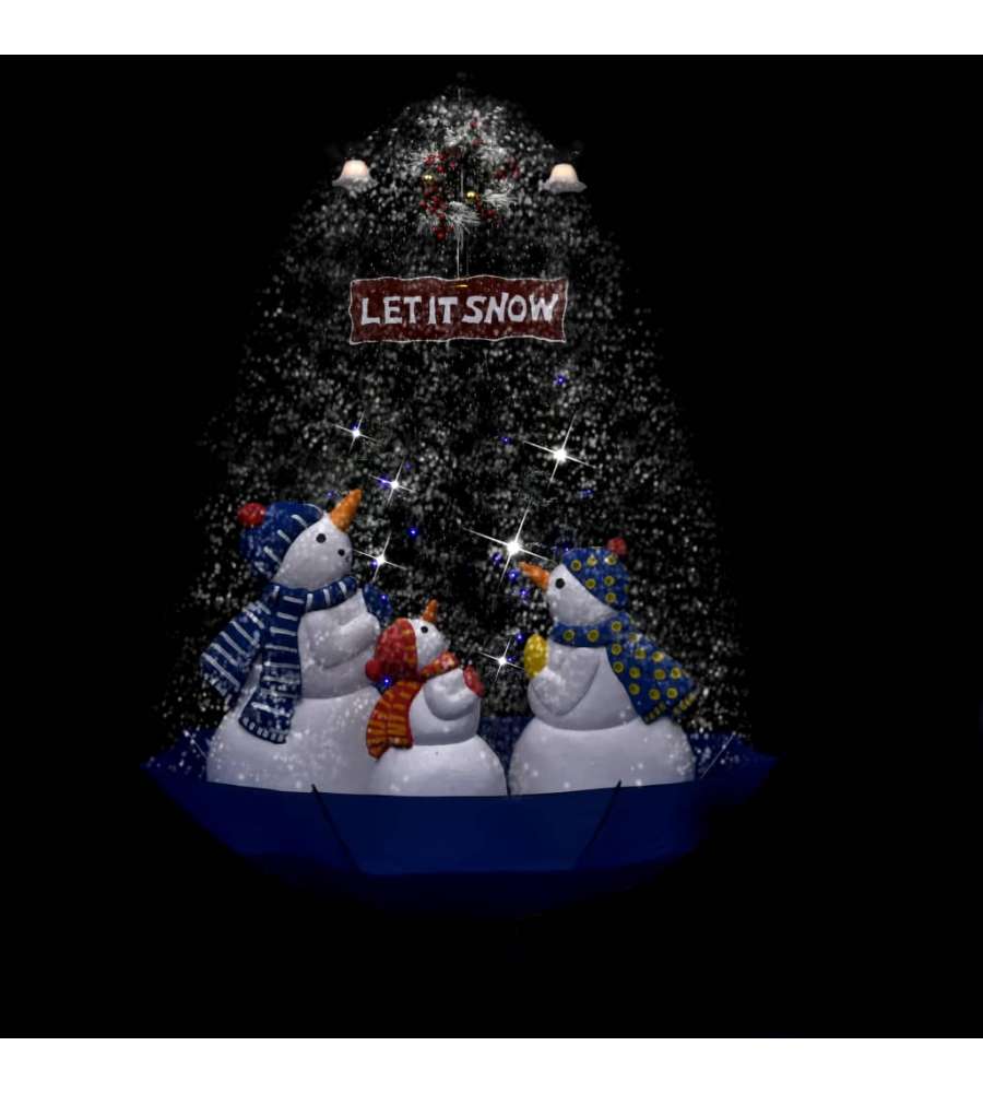 Albero di Natale con Nevicata e Base ad Ombrello Blu 170 cm PVC