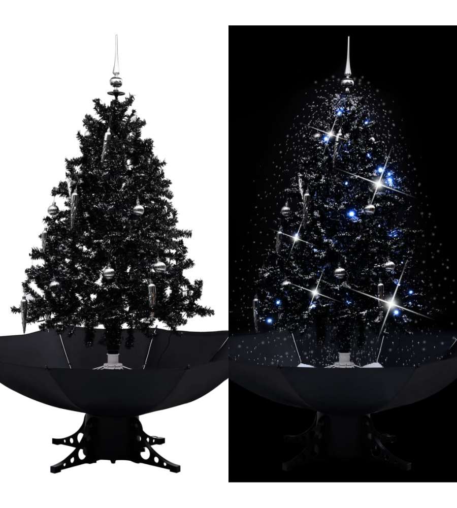 Albero di Natale con Nevicata e Base ad Ombrello Nero 140cm PVC