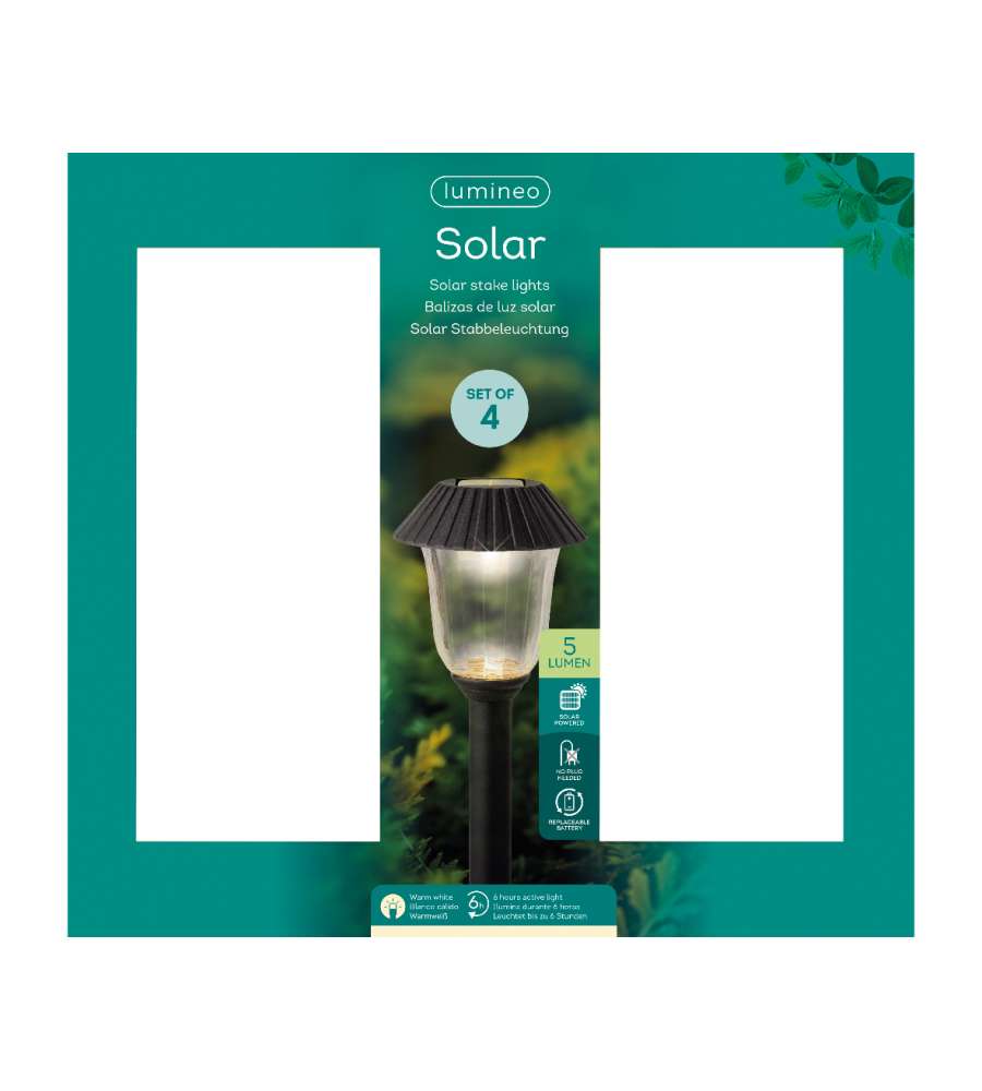 Paletti solari LED - Set 4 pezzi per giardino e vialetti