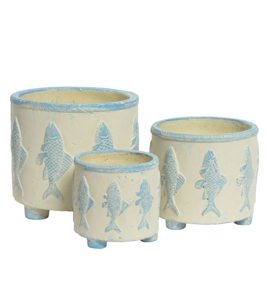 Porta Vaso 19,5X19,5X17,5 Cm Decorazioni Pesci - Grande