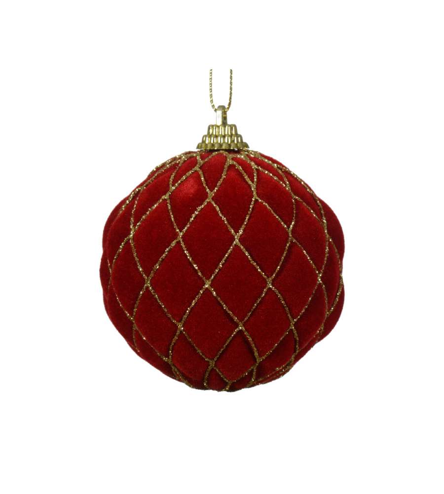 Kaemingk Pallina di Natale Velluto Rosso - 8 cm