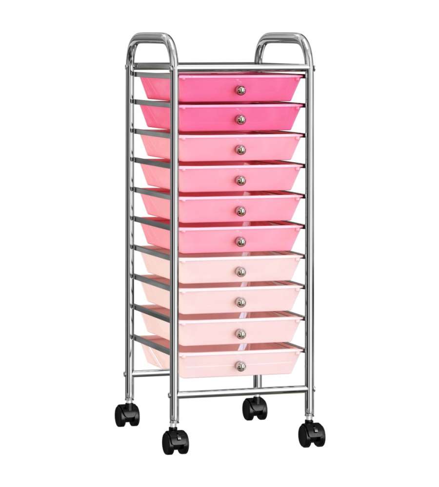  Carrello Portaoggetti con 10 Cassetti Rosa Sfumato in Plastica