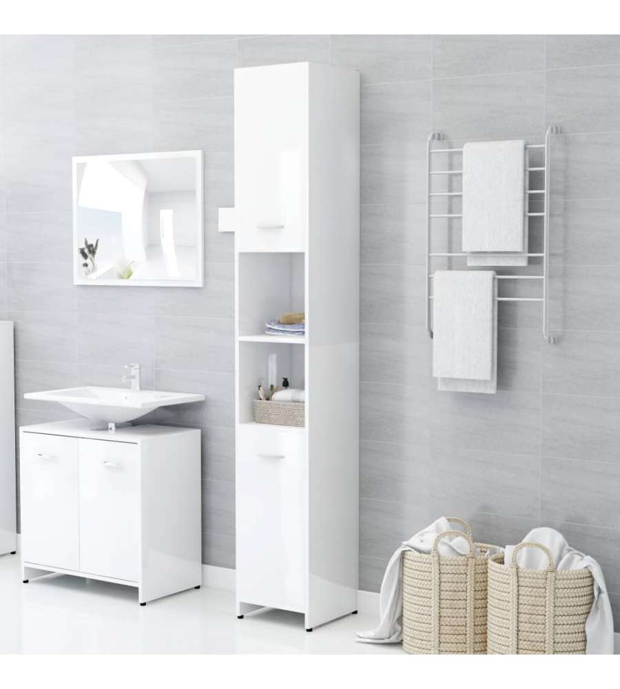 vidaXL Armadio da Bagno - Bianco Lucido - 30x183.5 cm