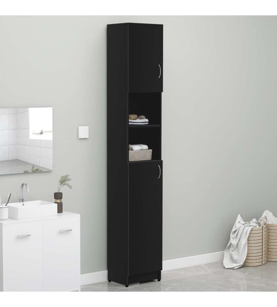 Armadio da Bagno Nero 32x25,5x190 cm in Truciolato
