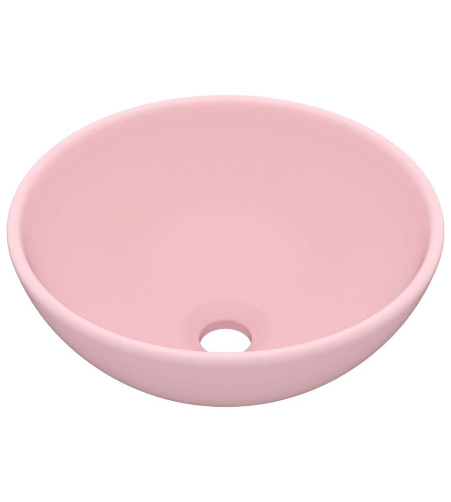 Lavandino Lusso Rotondo Rosa Opaco 32,5x14 cm in Ceramica