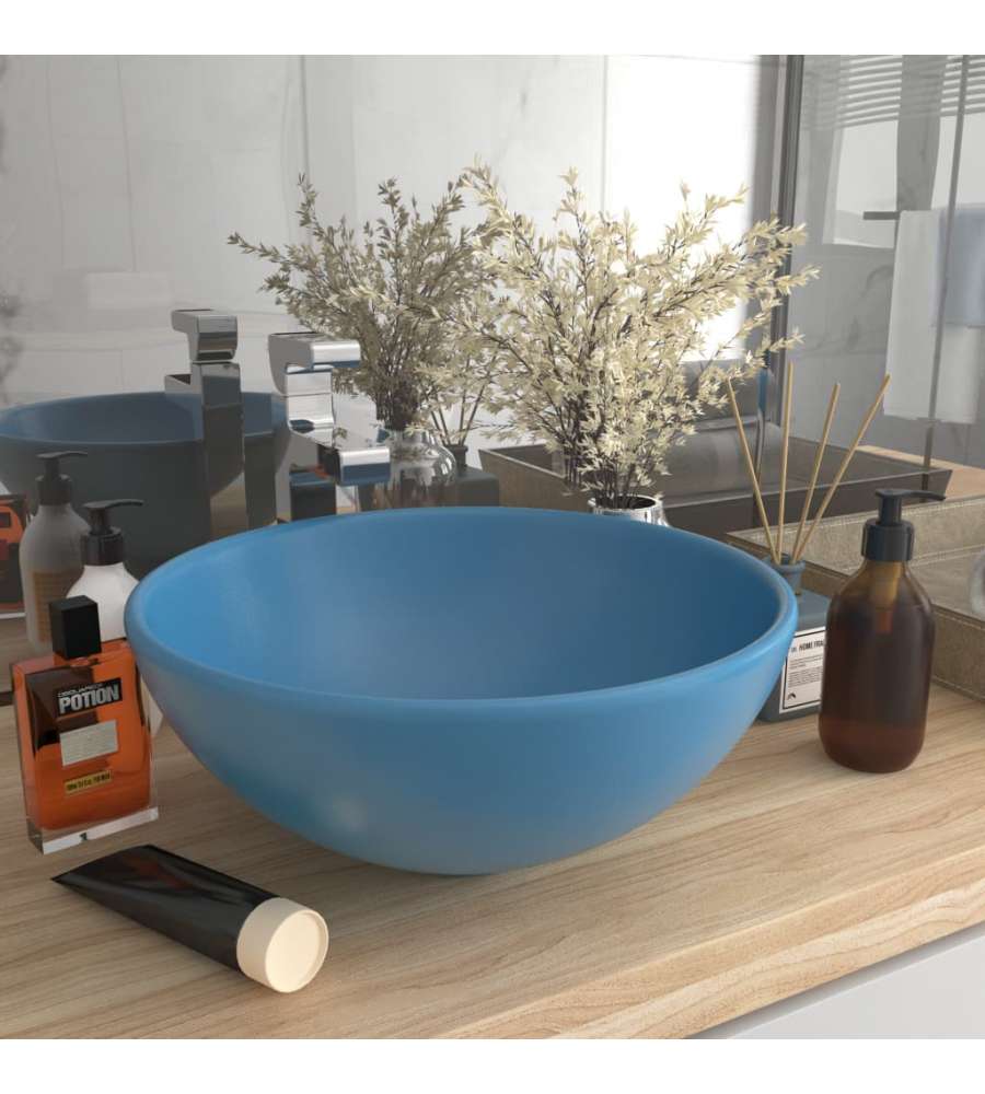 Lavandino Lusso Rotondo Azzurro Opaco 32,5x14 cm in Ceramica