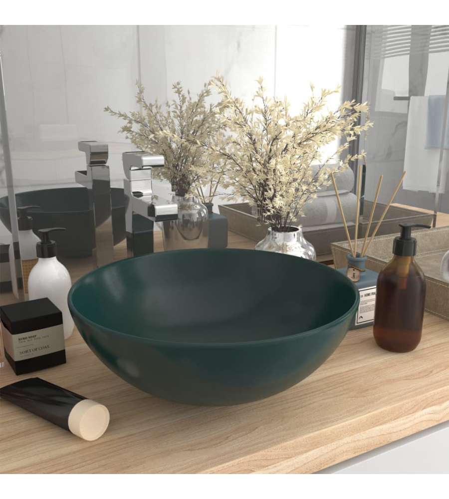 Lavandino da Bagno in Ceramica Verde Scuro Rotondo