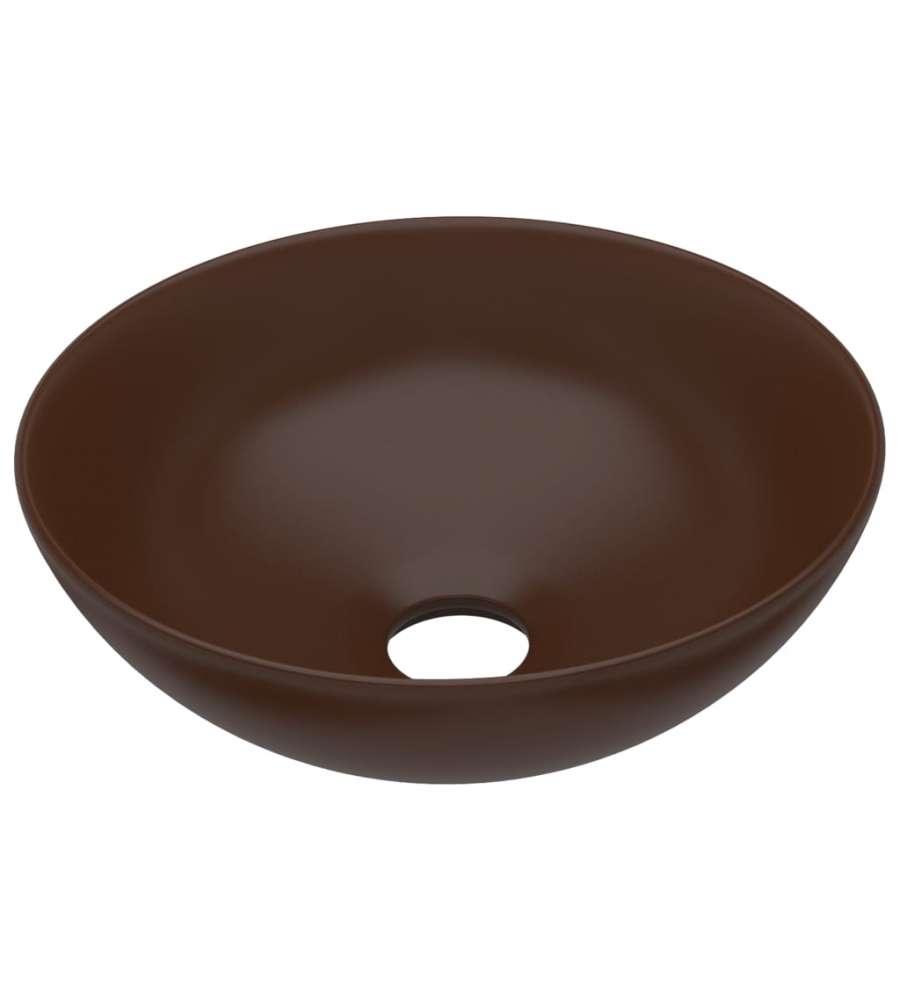 Lavandino da Bagno in Ceramica Marrone Scuro Rotondo