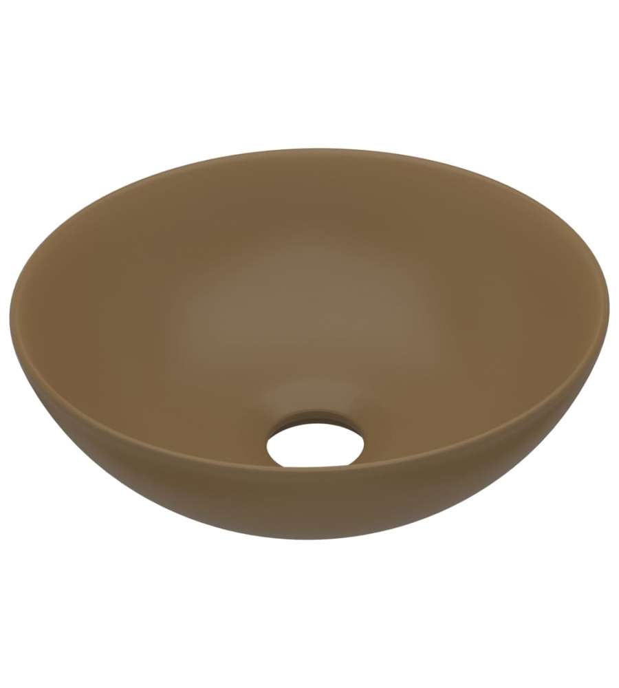Lavandino da Bagno in Ceramica Crema Opaco Rotondo