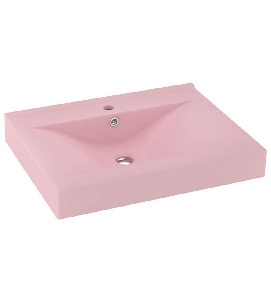 Lavandino con Foro Rubinetto Rosa Opaco 60x46 cm in Ceramica