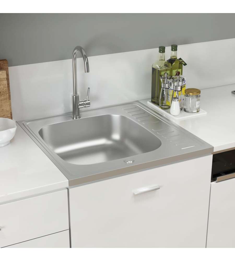 Lavello Cucina e Scolapiatti 600x600x155mm Acciaio Inox Argento