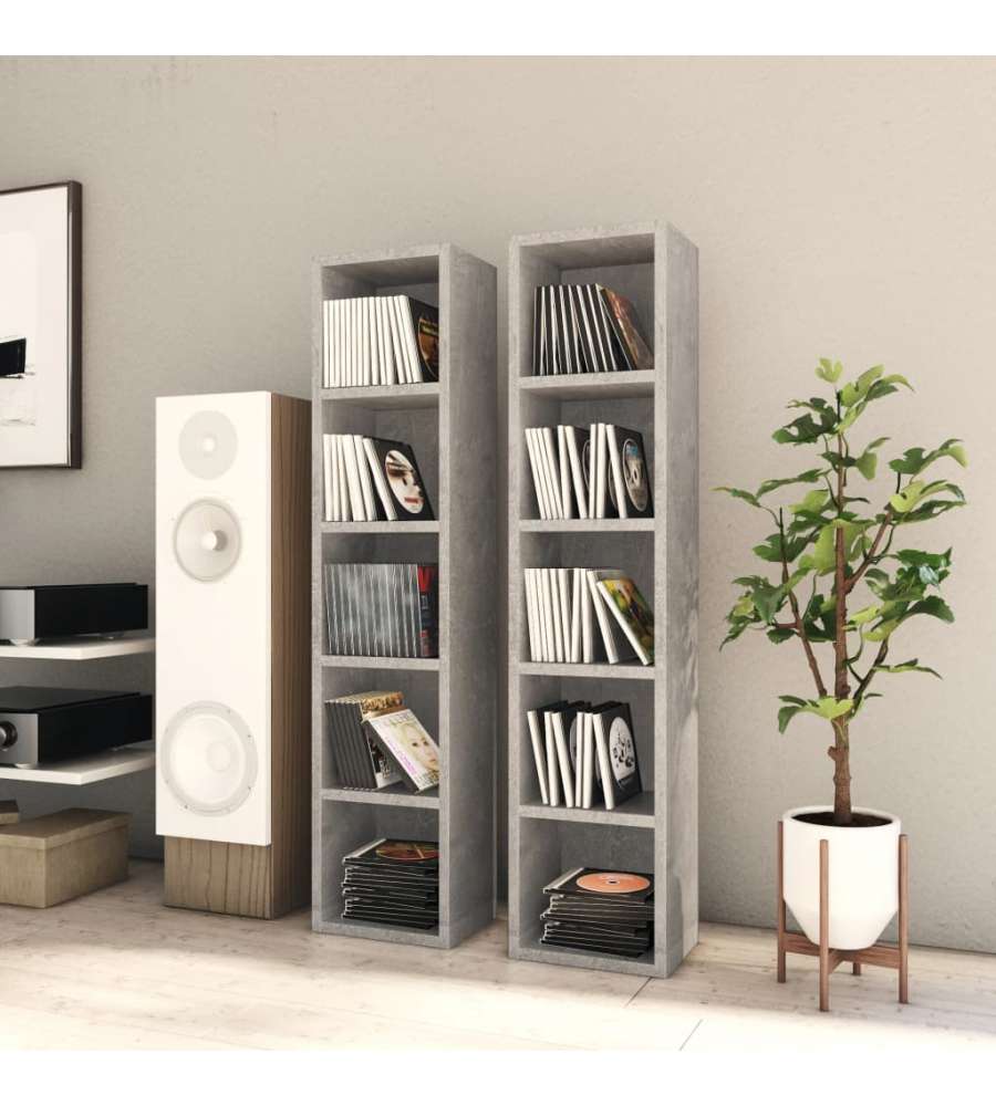 Scaffali Porta CD 2pz Grigio Cemento 21x16x93,5cm in Truciolato