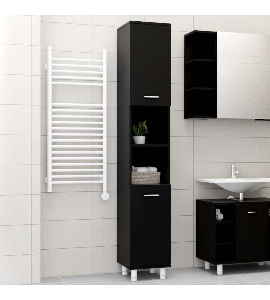 Armadio da Bagno Nero 30x30x179 cm in Truciolato