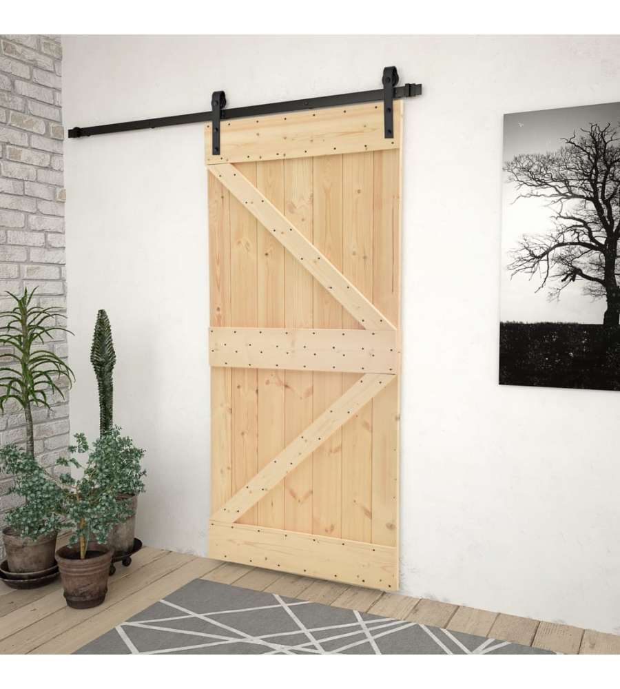 Porta Scorrevole con Set Hardware 80x210 cm in Legno di Pino