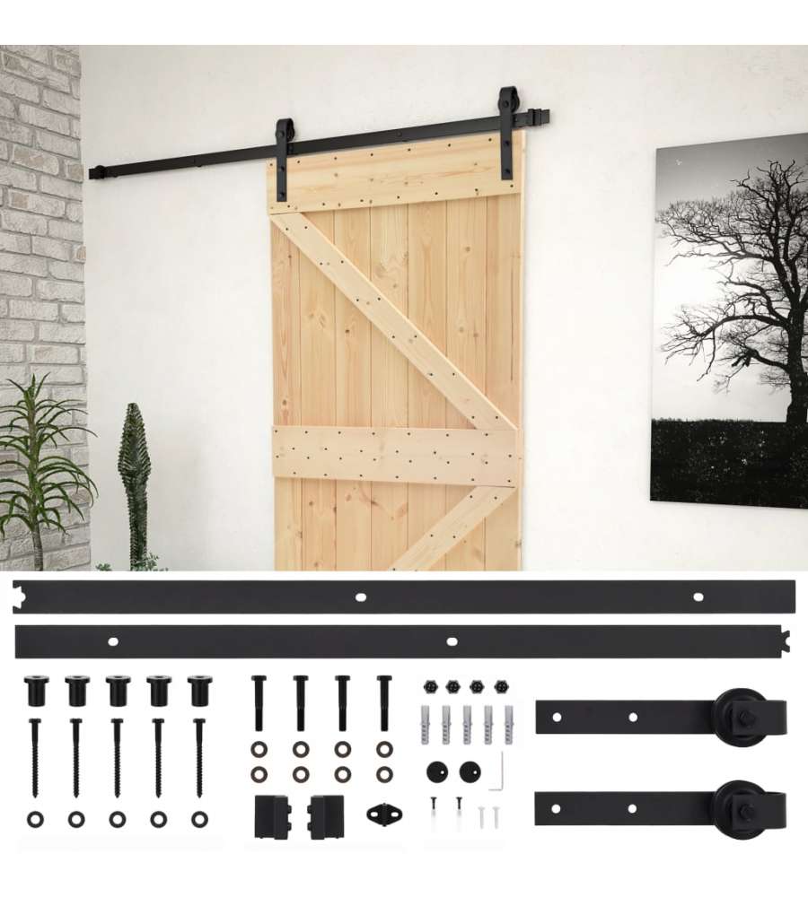 Porta Scorrevole con Set Hardware 80x210 cm in Legno di Pino