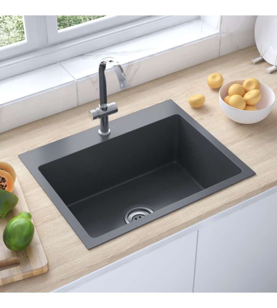 Lavello da Cucina 1 vasca Nero Acciaio Inox 55x44x20 cm