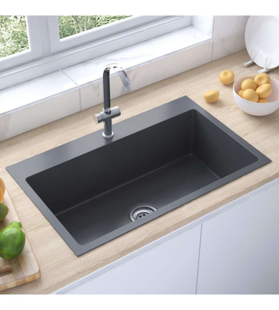 vidaXL Lavello Cucina - Nero Acciaio Inox - 70x44x20 cm