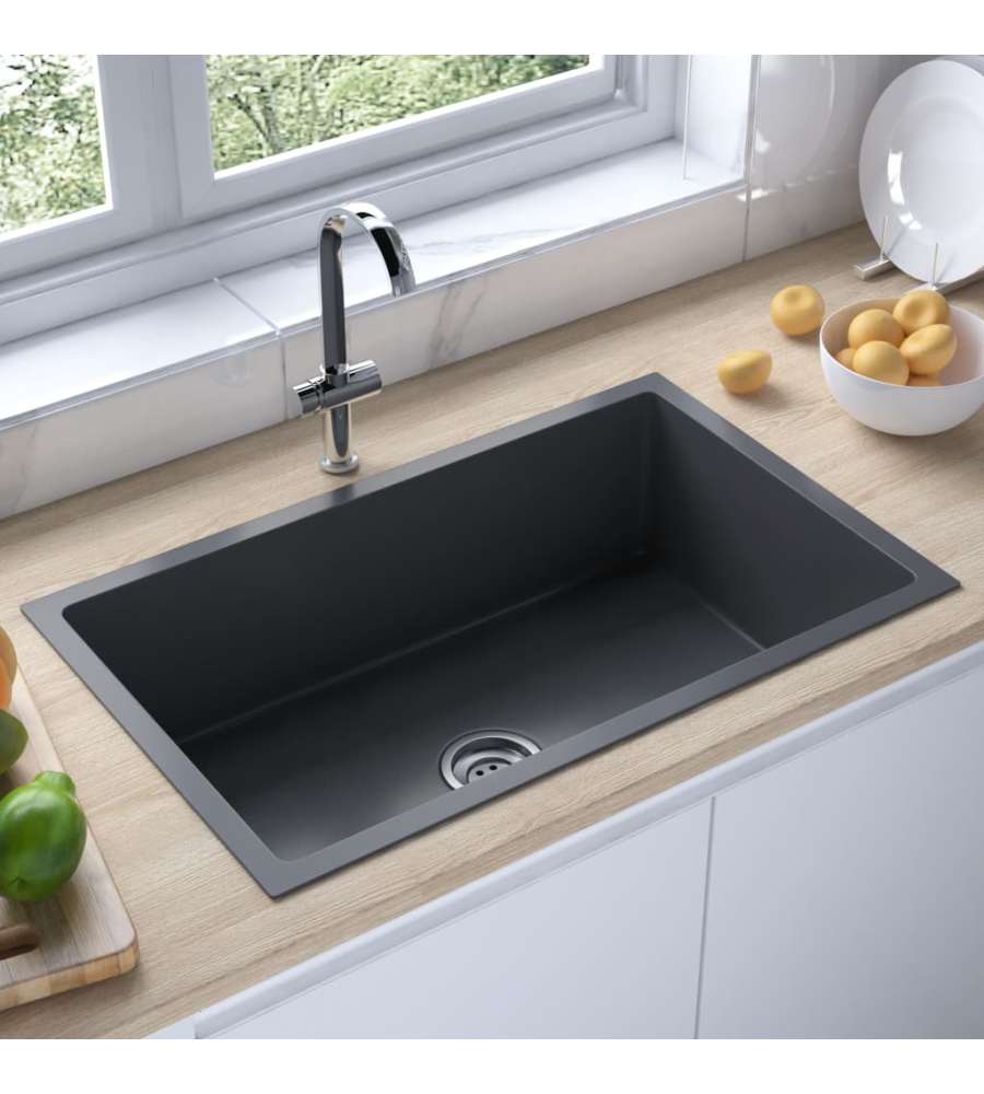 Lavello da Cucina 1 vasca Nero in Acciaio Inox 70x44x20 cm