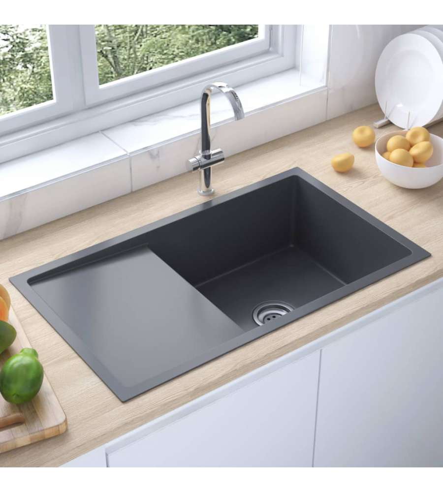 Lavello da Cucina 1 vasca + gocciolatoio a sinistra Nero Acciaio Inox
