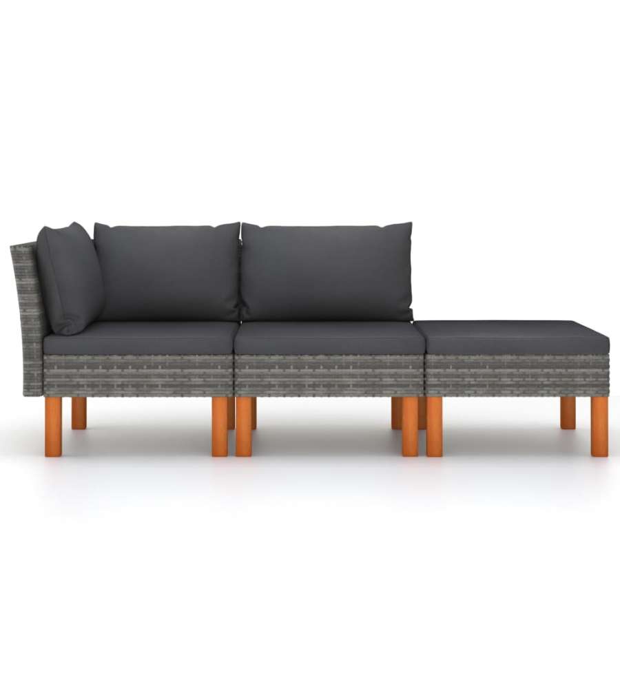 Set di Divani da Giardino 3 pz Polyrattan Massello di Eucalipto 315757