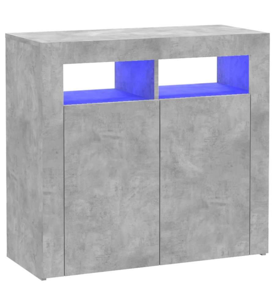 Credenza con Luci LED Grigio Cemento 80x35x75 cm